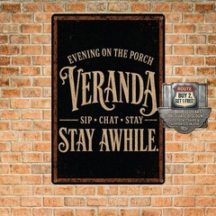 Bold Cream Veranda Quote Metal Sign Porch Patio Wall Art 8×12