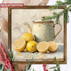 2D Wooden Wall Sign Lemon Still Life Framed Picture Rustic Farmhouse Home Decor