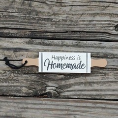 Happiness is Homemade Refined Rustic Hanging Wall Plaque Sign Rolling Pin Wood