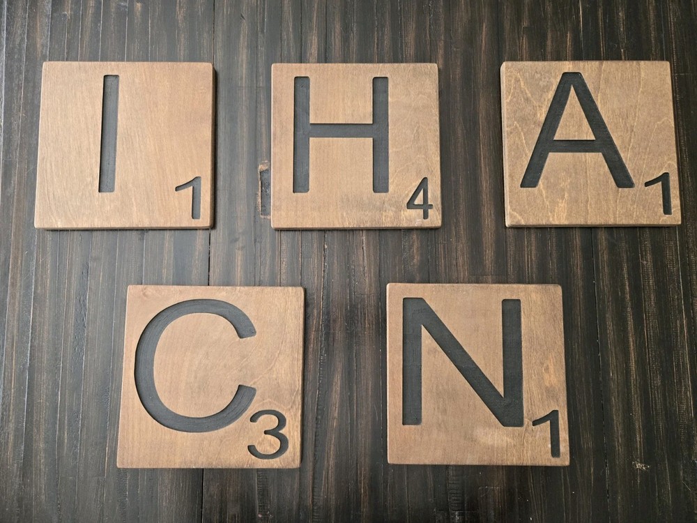 Scrabble Tiles Wall Art Decor Large Wooden Letter Farmhouse Wood Grain “CHAIN”