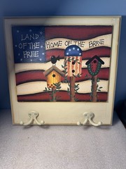 Land of the Free Home of the Brave Wall Plaque with Hooks 12-1/4″ Square