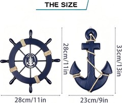 11-Inch Wooden Ship Wheel and 13-Inch Nautical Anchor Wall Art Decor Set