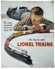 Vintage Lionel Trains Tin Sign Rail Road Boys Dream White Rusted Made in USA
