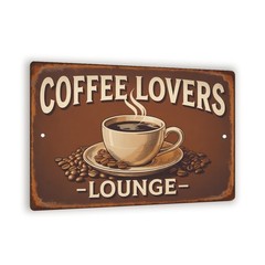 Vintage Coffee Lovers Lounge Metal Sign 8×12 Rustic Café Wall Art