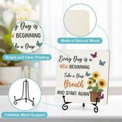 Sunflower Wooden Motivational Sign– Rustic Farmhouse Desk Decor with Stand (A12)