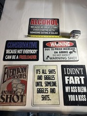 Lot of 6 Funny Novelty Metal Wall Signs Plaques Humor Quotes 12×8 Matte