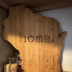 Wood Brown Wisconsin-Shaped “Home” Decorative Wall Plaque Sign, Any Room
