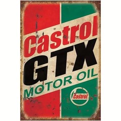 Retro Tin Sign • Petroliana • Castrol GTX Motor Oil •Green • White • Black • Red