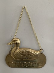 Vintage Solid Brass Duck Welcome Sign Door , Wall, Plaque Hanging