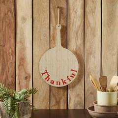 Thankful 19 In. X 12 In. round Cream Cutting Board MDF Wall Art