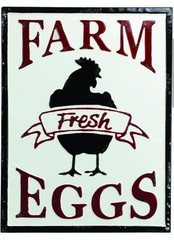 Upper Deck Farm Fresh Eggs Sign Metal 19.5″ Red Black White Farmhouse Vertical