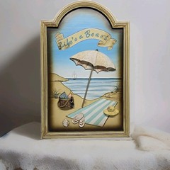 Vtg Wooden 3D Framed Wall SIGN Life’s A Beach 27-1/8″x17.25″ Hanging Shore Sign