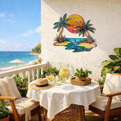 Coastal Metal Sunset Palm Tree Wall Decor Outdoor Tropical Beach Wall Art 11.81