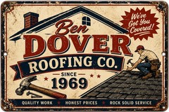 Ben Dover Roofing Co Funny Tin Sign Vintage Metal Sign Garage Workshop Man Cave