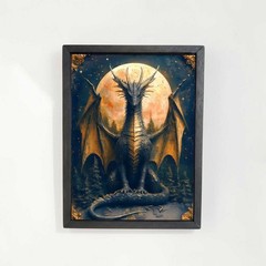 Black Dragon Moon Wood Framed Metal Sign – Shelf Sitter or Wall Decor