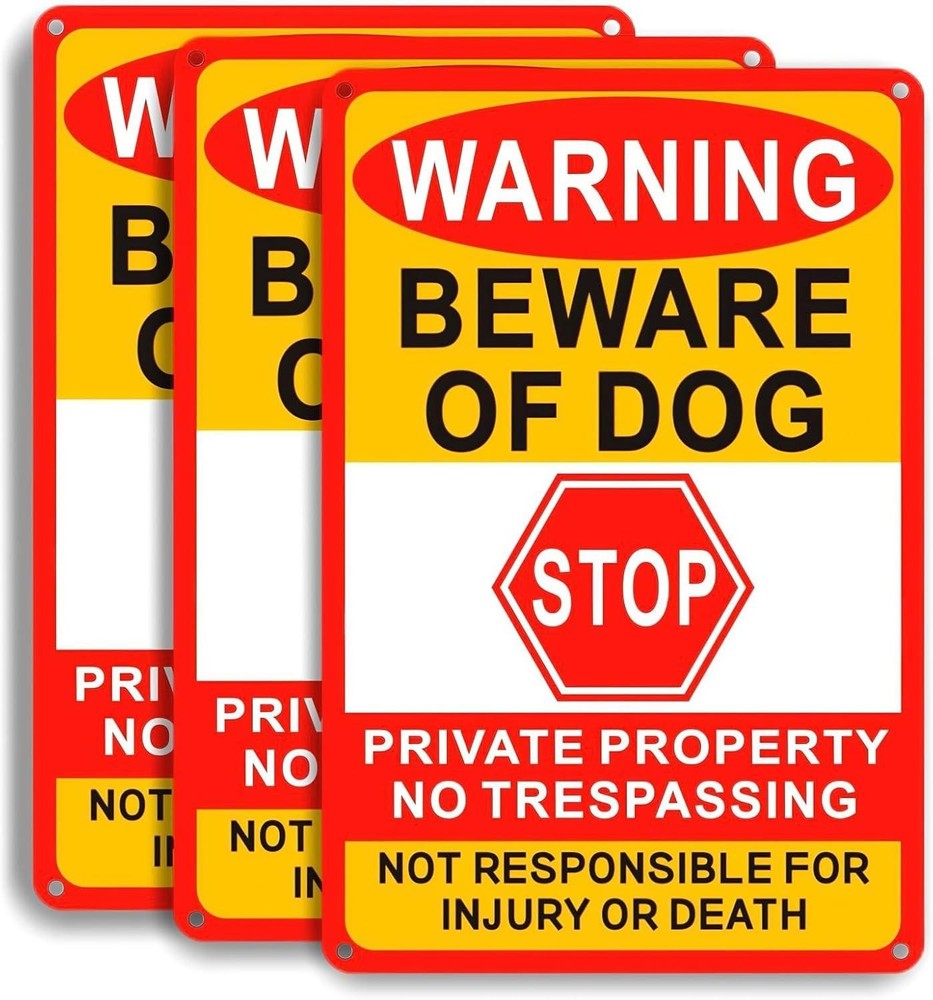 3 Pack Beware of Dog Sign, 8×12 Inches, Aluminum Metal, No Trespassing Sign