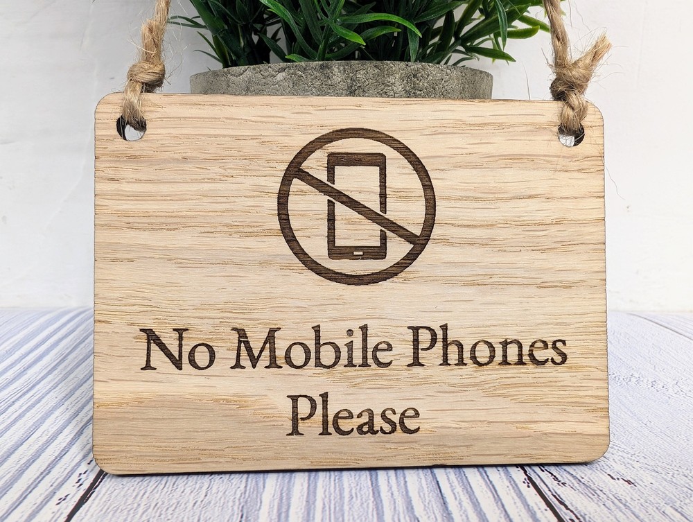 No Mobile Phones Please Wooden Sign – Eco-Friendly Signage, Available in 4 Sizes