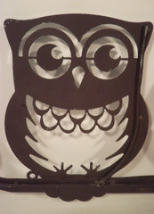 Metal Owl Duo Wall Decor Stencil Style Flat Rustic Brown Turquoise Patina 18×10