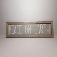 Peace on Earth Sign Home Decor Holiday Natural Wood Gray Snowflakes Christmas
