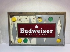 Antique Metal & Plastic Budweiser King Of Beer Backgammon Style Bar Sign