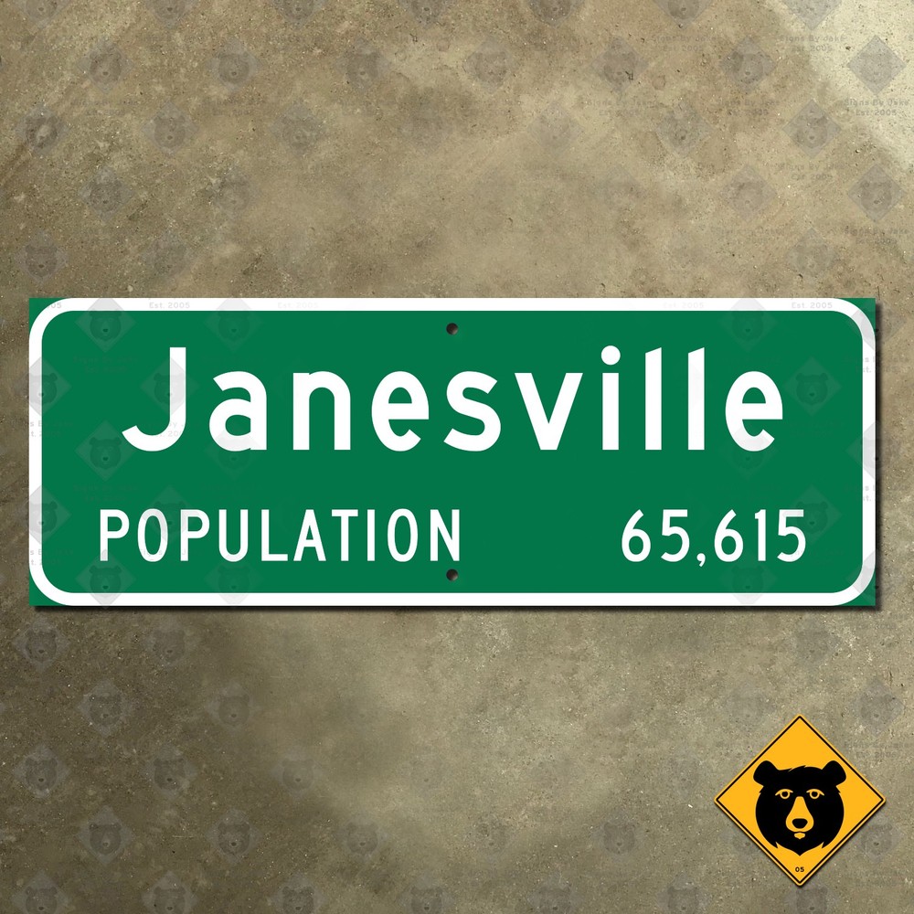 Janesville Wisconsin city limits highway road sign 2017 marker boundary 19×7
