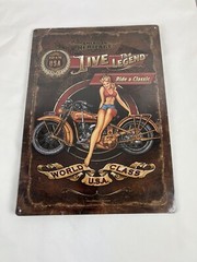 American Heritage Live The Legend Embossed Motorcycle Pinup Tin Sign NEW