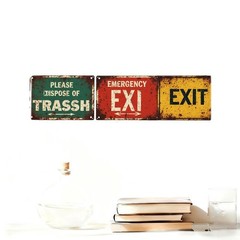 Three Panel Vintage Rust Safety Metal Sign Please Dispose Trash Exit Wall Decor