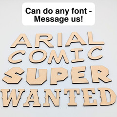 Baskerville Font Wood Letters Numbers Cutout Unfinished Laser Cut 3mm Craft 14″
