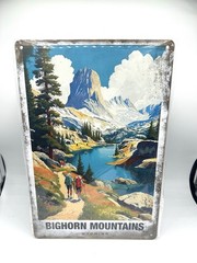 New Bighorn Mountains Wyoming Metal Sign. 8” X 12”. Factory Sealed Plastic.