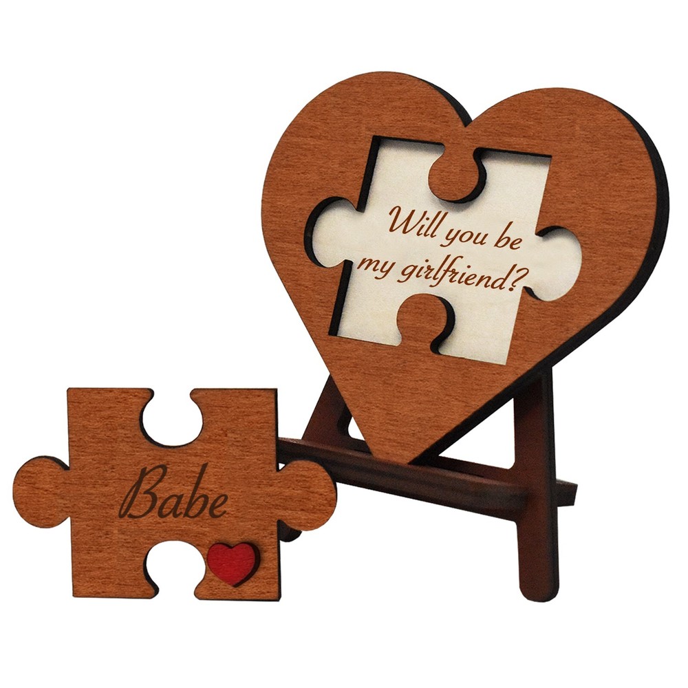 Will You be My Girlfriend Proposal Puzzle Piece Sign Wooden Heart, Be my GF Card