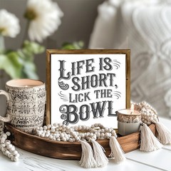 Simple Vintage Food Humor Text Whitewashed Wooden Plaque Tabletop Gift