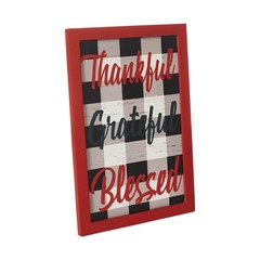 Thankful Grateful Blessed Christmas Gingham Wall Hanging Sign 13×9 VHC Brands