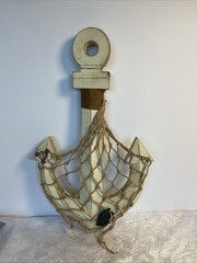 Large WOODEN Whitewashed Anchor With Net And Rope Nautical Decor 12″ x 18″