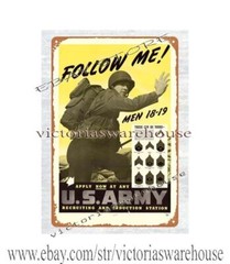 1945 Follow me men apply now army recruiting induction station metal tin