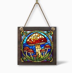 Red Mushroom Toadstool Mini Wall Sign 4.8 in Wood & Metal Forest Window Hanging