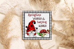 Springtime Wishes Ladybug Kisses Handmade Wood Mini Small Sign Spring Decor