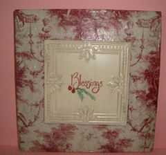 7 x 7 Wall Plaque BLESSINGS Cranberry & White w/Glitter Accents