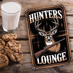 Hunters Lounge Metal Sign 8×12 Vintage Deer Rifle Rustic Cabin Decor