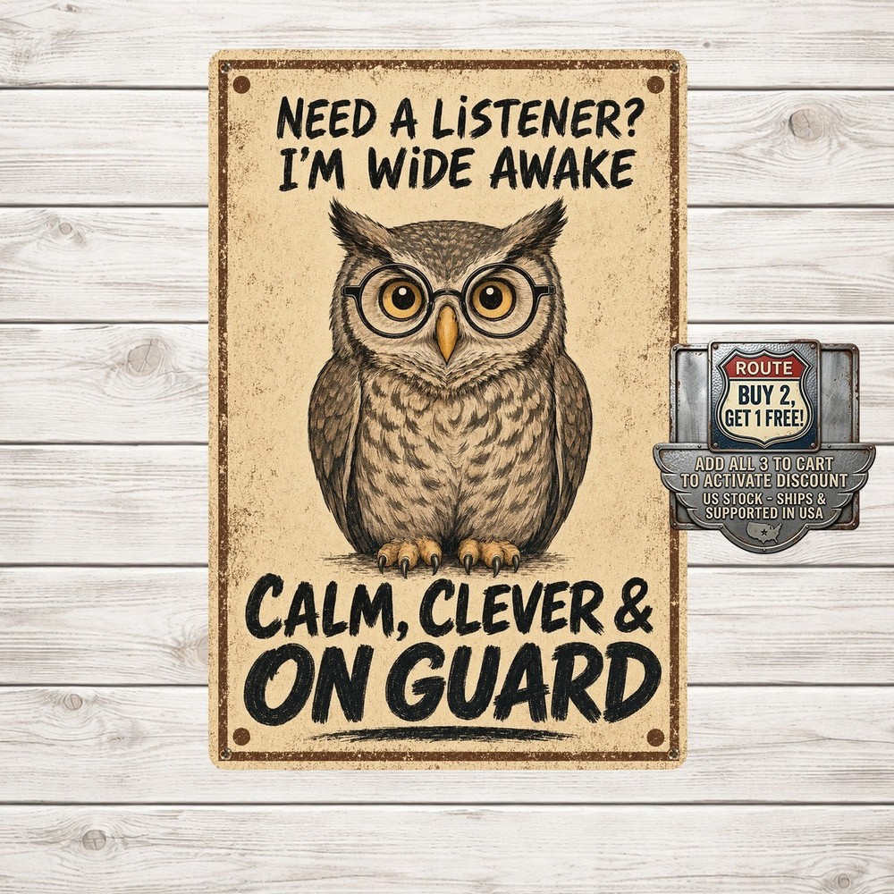 Owl Quote Sign Centered Round Glasses Intellectual Bird Metal Tin Sign 8×12
