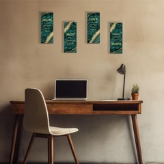 4 Pcs Bathroom Decor, Faith Love Believe Signs, Wooden Art, Green