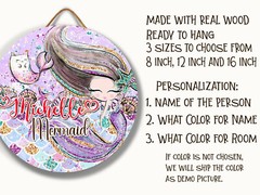 Personalized Name Sign for Girls Room Nursery Decor Door Hanger Mermaid MER003