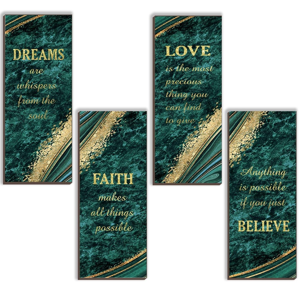 4 Pcs Bathroom Decor, Faith Love Believe Signs, Wooden Art, Green