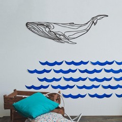 Whale Metal Wall Decor Ocean Fish Blue Sculptures Home Bathroom 19.7×6.9 Inch