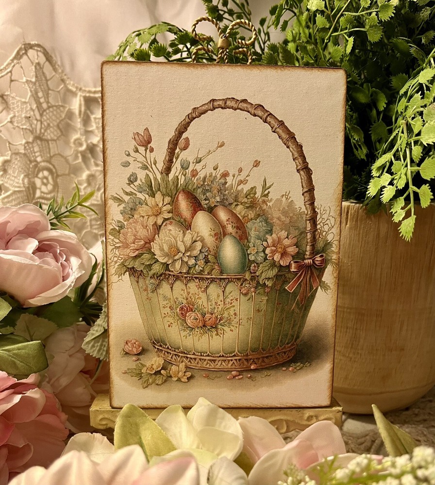 Shabby Chic, Easter Basket, Dreamy Pastels, Mini HANDCRAFTED Plaque / Sign