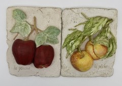 House Parts 1997 Fruit Wall Plaques Apple Peach Relief Kitchen Decor Set