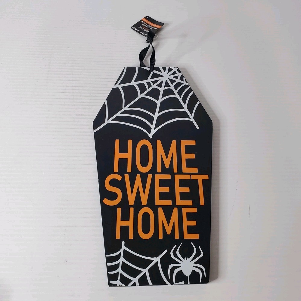 Ashland Halloween Coffin Home Sweet Home Hanging Wall Door Sign Spider Web