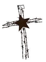 Rustic Barbed Wire Cross Metal Star Western Wall Decor 15″ Old Store Stock