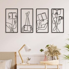 4 PCS 17×9 Inch Black Metal Wall Art Minimalist Abstract Woman Book Decor