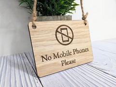 No Mobile Phones Please Wooden Sign – Eco-Friendly Signage, Available in 4 Sizes