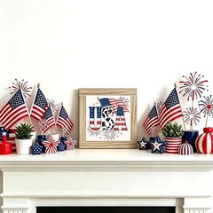 USA Wooden Box Sign, Patriotic 4th of July Tiered Tray Tabletop Decoration fo…